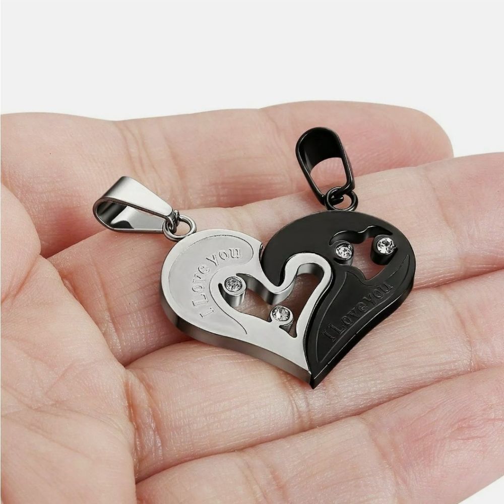 ❤️Stainless Steel Mens Womens Couple Necklace Pendant Love Heart Puzzle Matching